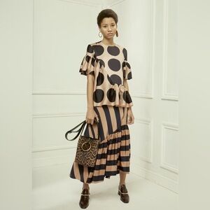 Stella McCartney Black and Tan polka dot silk top sz 42